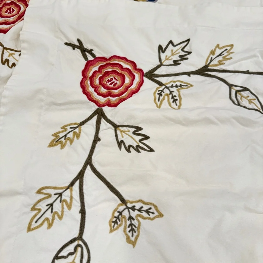 Pottery Barn White Pillow Covers Floral Embroidery Set of 2 Euro Square